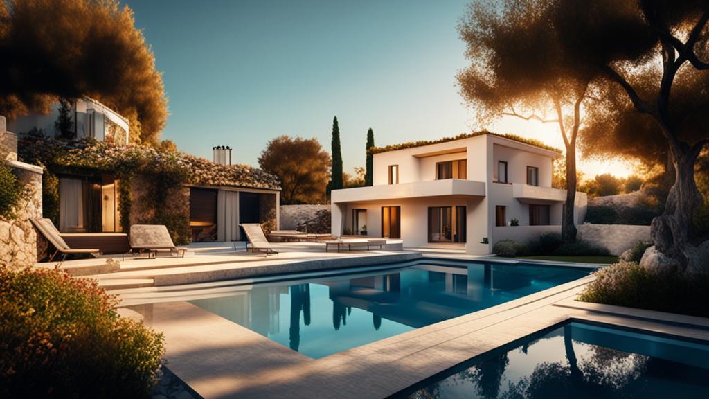 photo of a villa with a pool in Greece, with picturesque nature around